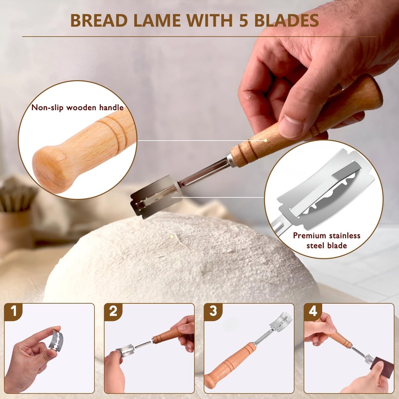 Complete Sourdough Starter Kit, Banneton Bread Proofing Basket with Glass