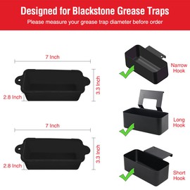 AKSDTH 2 Pack Blackstone Silicone Grease Cup Liners for 36 28 22 17 Inch Griddle, Reusable Grease Catcher Liner Grill Grease Tray Blackstone Accessories, Replacement of Aluminum Foil Drip Pans, Black