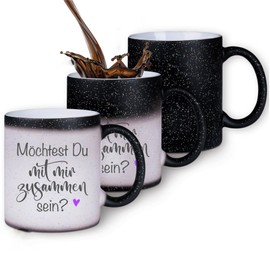 Zaubertasse "Willst Du mit mir zusammen sein?" - Farbwechseltasse mit Glitzerpartikeln - Magic-Thermo-Effekt