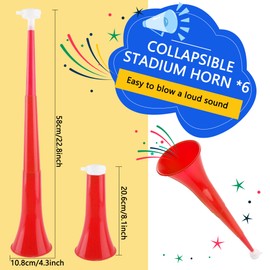 Hoarost 12 Pcs 24 Inch Collapsible Stadium Plastic Trumpet Horn Vuvuzela Blow Horn Noisemakers for Sporting Events Campus Sports Meet Themed Party Supplies (Red)