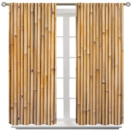 SXXLDNG Bamboo Curtains, Bamboo Tree Image Traditional Chinese Calligraphy Style Culture Theme, Living Room Bedroom Window Drapes 2 Panel Set 42" X 45"