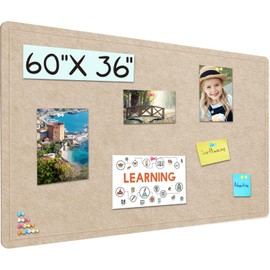 Large Cork Bulletin Board - 60 X 36 Inches With 30 Pushpins, 5' x 3' Pin Board for Walls, Self-Adhesive Felt Vision Board, Foldable Photo Board (Beige Brown)