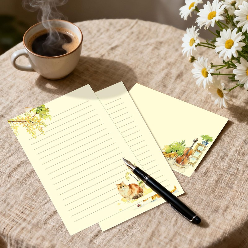 36PCS Cat Theme Stationery Set, Warm Yellow Healing Style Letter