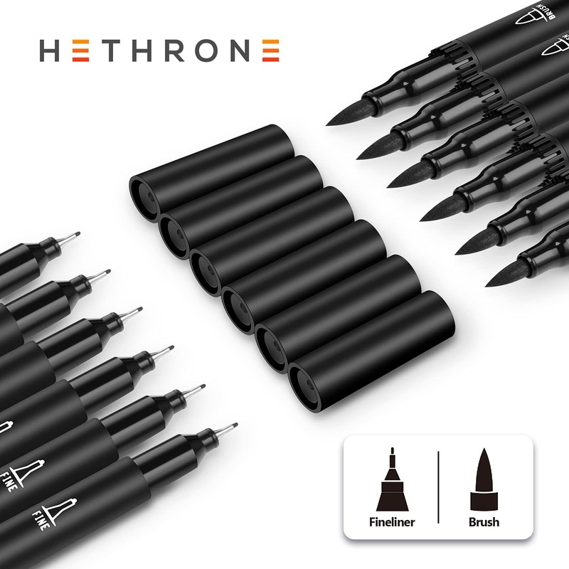 Hethrone Black Markers for Drawing - Brush Pens with Felt