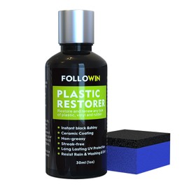 FOLLOWIN Plastic Restorer for Cars - Black Trim Restorer & Ceramic Coating, Resists Water, UV Rays, Dirt, Not a Dressing, Hydrophobic Protection, Highly Concentrated Formula,30ml