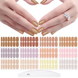 JERCLITY 12 Sheets Light Brown Nail Wraps for Short Nails Solid Color Nail Polish Strips with Nail File Self-Adhesive Light Brown Nail Stickers Full Nail Wraps for Women Girls Nail Art
