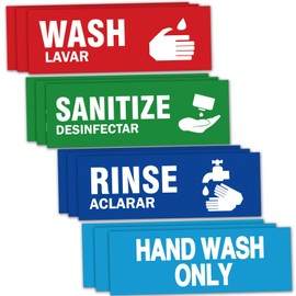 12 Pack Wash Rinse Sanitize Sink Labels, Hand Wash Only Sign, 3 Compartment Sink Stickers, sink waterproof sticker for Wash Station, Commercial Kitchens, Restaurant, Food Trucks, Busing Stations, Dishwashing. (3 Sets: 6 x 2 in)