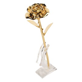 24K Gold Plated Rose Clear Texture Romantic Exquisite Long Lasting Rose Flower with Holder Gold