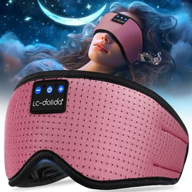 LC-dolida Bluetooth Schlafkopfhörer Augenmaske zum Schlafen, 100% Verdunkelung Augenmaske mit Bluetooth-Kopfhörern, 15 Stunden Wiedergabe, Schlafhilfen mit Reisetasche & 2 Schlaf-Ohrstöpsel für Reisen