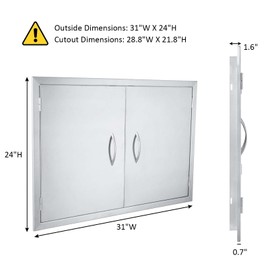 JIE JIN 31" W X 24" H Outdoor Kitchen Doors Double Doors 1.2mm Thickness 304 Brushed Stainless Steel BBQ Access Door BBQ Island Doors Outdoor Kitchen Accessories Door for Outdoor Kitchen BBQ Island