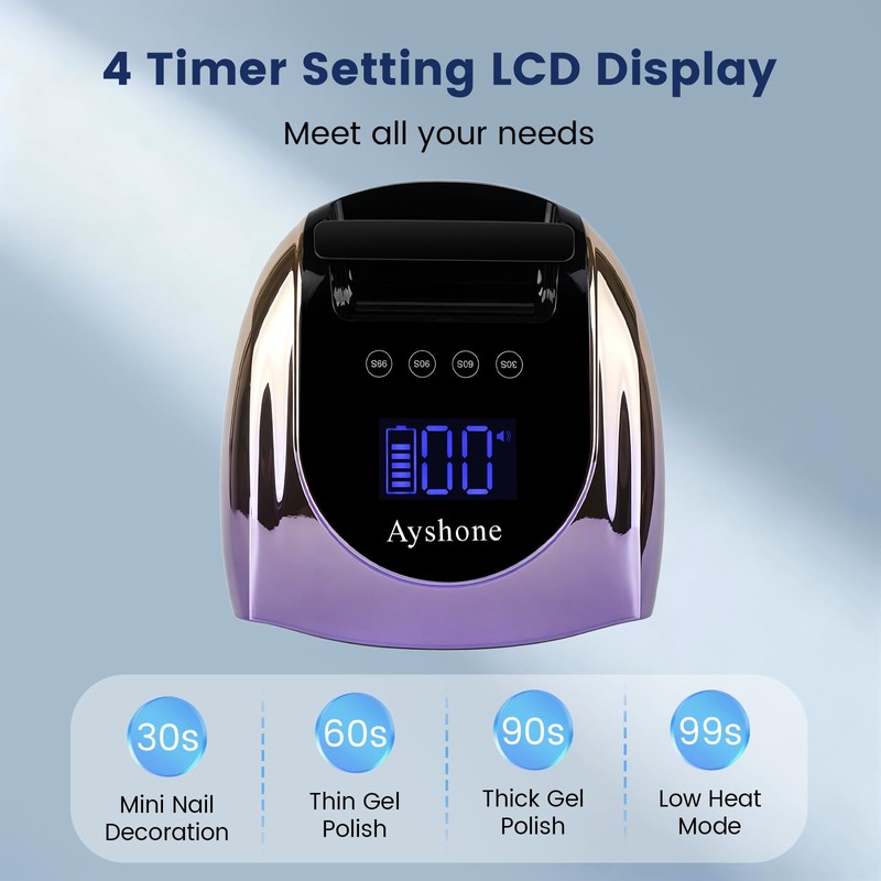 Ayshone Professional Rechargeable 96W UV LED Nail Lamp,Cordless UV Light