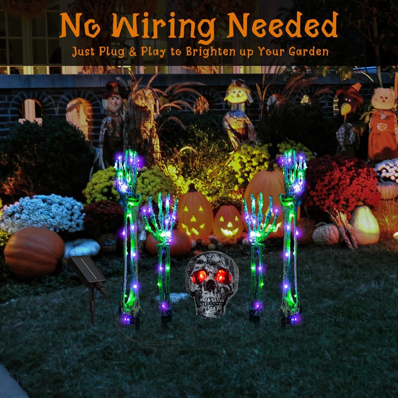Halloween Lighted Skeleton Decor Outdoor, Solar Powered Realistic Scary Graveyard