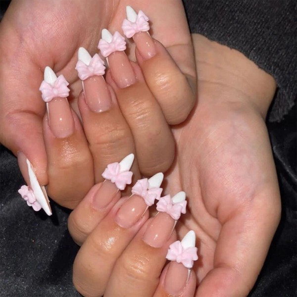 Unbranded 24pcs Almond Press-on Nail Nude Artificial Nail White Nail