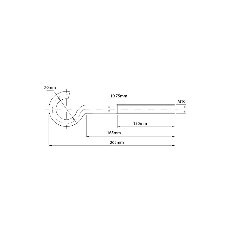 Screws City M10 x 150mm Open Hook with Metric Thread