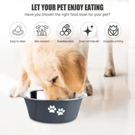 SUOXU Stainless Steel Dog Bowls, Non-Slip Rubber Base, Non-Slip Metal, Insulated Dog Bowls for Large, Medium and Small Breeds (Grey, L-2020 ml)