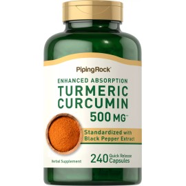 Piping Rock Turmeric Curcumin with Black Pepper | 500mg | 240 Capsules | by Piping Rock
