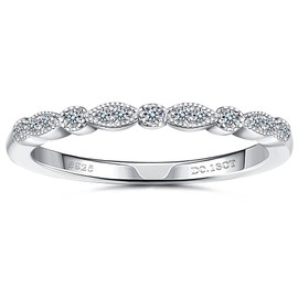 KRFY Moissanite Engagement Ring 0.11ct Brilliant Round Cut D Color VVS1 Clarity Lab Created Diamond Eternity Rings 18K White Gold Plated Hypoallergenic Sterling Silver Wedding Rings for Women