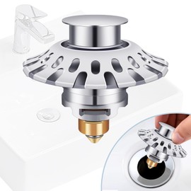 5.0 Upgraded Universal Bathroom Sink Stopper Pop Up, Sink Drain Plug for 1.06-1.80'' Drain Holes, Anti Clogging Sink Drain Filter with Hair Catcher, Bathroom Stainless Steel Sink Catcher Basket