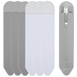 JANKOW Adhesive Elastic Pen Loops, Portable Pen Holder Sleeves for Notebook/Journal/Planner, Nylon Stick-On Pen Clips, White + Gray, 6-Pack (3 Gray + 3 White)