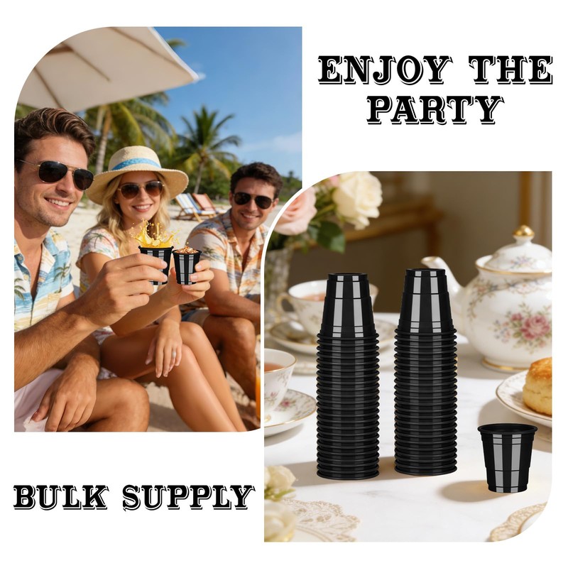 50 Pack 2oz Black Plastic Shot Glasses - Graduation Party