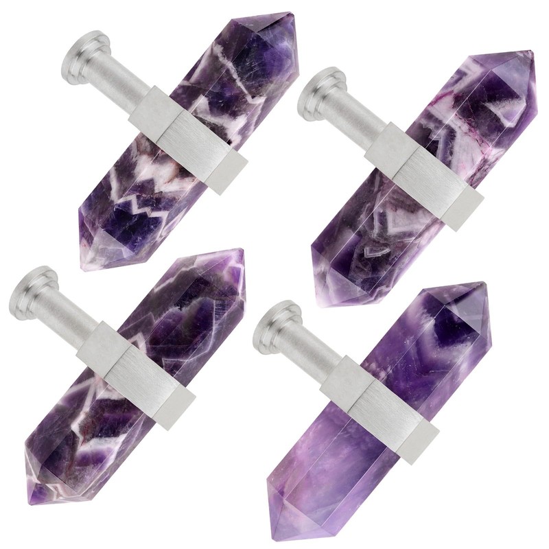 mookaitedecor Set of 2 Amethyst Double Crystal Points Drawer Knobs