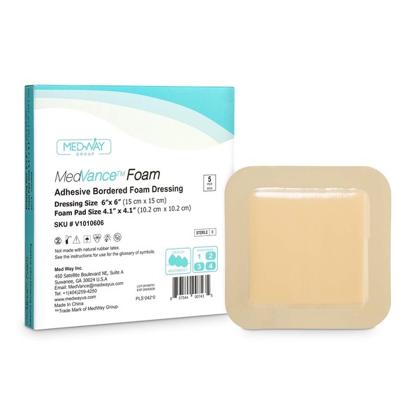 MedVance TM Foam – Bordered Adhesive Hydrophilic Foam Dressinge 6"x6" (4.1"x4.1" Pad) Box of 5 dressings