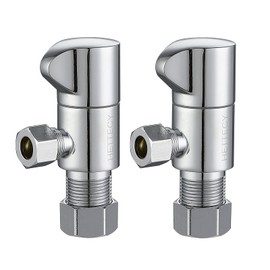 Angle Stop Valve 1/2" Nominal (5/8'' OD) Comp x 3/8'' OD Comp 1/4 Turn Chrome Brass Angle Valve Water Shut Off Valve Faucet Valve (2 Pack) (Silver)