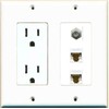 RiteAV [ 2 GANG ] 15 Amp Duplex Power Outlet Coax 2 CAT6 Coupler Wall Plate