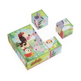 Janod J03329 Cube Puzzle for Children, Cardboard Theme Farm, 9 Cubes and 6 Possible Puzzles, Learning Toys for Babies and Toddlers, Fine Motor Skills, Learning Watercolours, from 2 Years