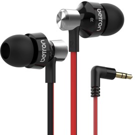 Betron DC950 In-Ear Headphones, Wired Earphones with Deep Bass, 3.5mm Jack, 11.5mm Driver, Ergonomic Design, Passive Noise Isolation, Tangle-Free Cable, and Sweatproof Build, Black