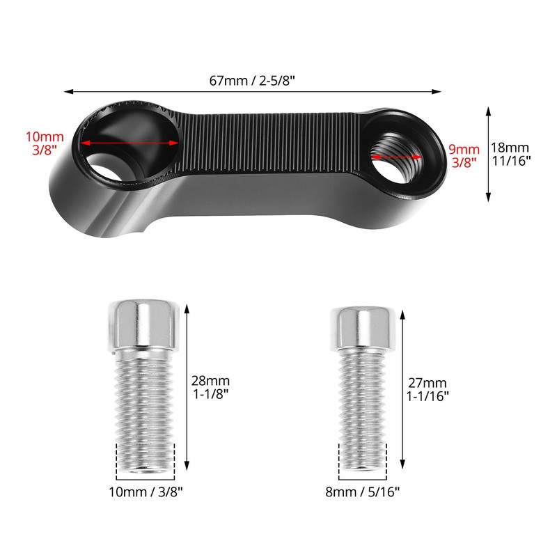 QWORK Motorcycle Mirror Extenders, Aluminum Alloy Adapter, 3.15" Total Extension,