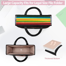Prokva Desk File Organizer Tote Bag for Legal Size File Folder, Hanging File Storage Box with Pockets and Handle, Black (Patent Design)