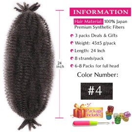 Afro Twist Hair 24 Inch 3 Packs, Springy Afro Twist Hair Pre Fluffed Spring Twist Hair Pre Stretched Wrapping Hair for Soft Locs Hair Extensions (24 Inch (Pack of 3), 4#)