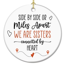 REXXNOX Sister Christmas Ornament - Sisters Gifts for Big, Lil Sisters, Sister Ornaments 2025 Exchange Ideas - Side by Side or Miles Apart Ceramic Xmas Ornaments Decorations