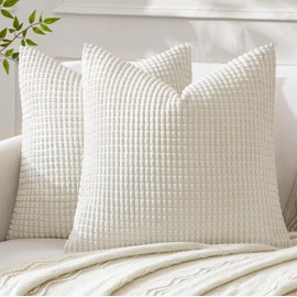 MIULEE Set of 2 Corduroy Cushion Covers, Decorative Cushion Covers, Sofa Cushion, Decorative Cushion, Couch Cushion Cover for Living Room, Bedroom, 35 x 35 cm, White