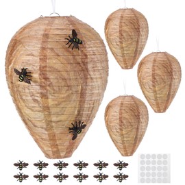 Qualirey 4 Pack Wasp Nest Decoys, Hanging Fake Wasp, Hornet Nest Decoy with 12 Simulated Bees for Better Repellent Carpenter Bee, Outdoor Wasps Deterrent for Outdoor Home Garden