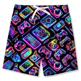 Kids Neon Swim Trunks Size 7 8 Boys Cool Game Console Print Swimsuit Summer Casual Sport Swimming Shorts