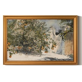ARPEOTCY Large Gold Framed Canvas Wall Art, 24x36 Inch, Retro Citrus Tree Watercolor Art Prints, Rustic Cottage Decor for Dining Room Hallway Kitchen Fireplace, Orange Grove Vintage Moody Decor