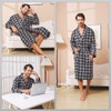 FashGudim Men's Cotton Lightweight Thin Short Dressing Gown Checked Summer
