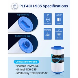 POOLPURE PLF4CH-935 Spa Filter Replaces 4CH-935, PWW35L hot tub Filter, 817-4035, FC-0170, SD-01235, PDC580-AFS, X268554, X268535, Waterway Teleweir 35 SF, Pure N Clean PC-0170 (2pack)