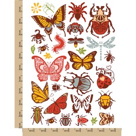 Bugs Insects Arachnids Butterflies Temporary Tattoo Water Resistant Fake Body Art Set Collection - Color (One Sheet)