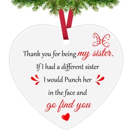 Sister Gifts Christmas Ornament Gifts for Best Friends Friendship Appreciation Gifts for Women Funny Friendship Ceramic Ornament Long Distance Gifts for Sister Christmas Graduation Birthday Gift