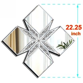 VOHJD Crushed Diamond Decorative Mirror 22.25x22.25” Diamond Shape Glass Wall Mirror for Home Decoration, Exquisite Accent Wall Decor