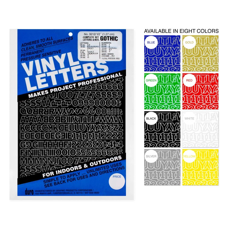 Graphic Products Duro 1/2-Inch Gothic Vinyl Letters and Numbers Set