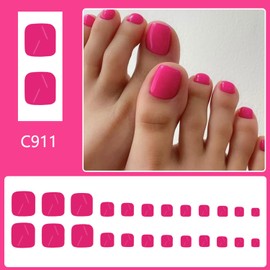 Pink Solid Color Press on Toenails Short Square False Toenails Glossy Acrylic Toe Nails Full Cover Toe Nails for Women