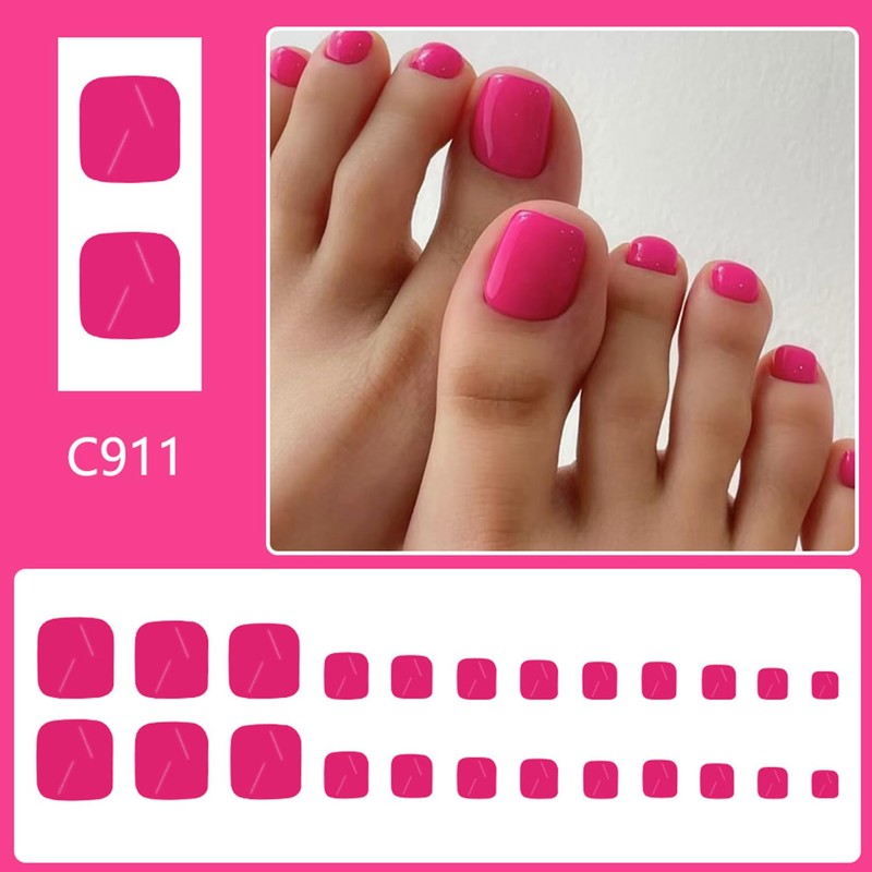 Pink Solid Color Press on Toenails Short Square False Toenails