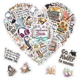 Pack 50 Pcs Bookish Book Stickers for Water Bottles Funny Laptop Cups Luggage Scrapbooking Journaling Teens Kids Girls Boys Adults Waterproof Aesthetic Sticker Small Vinyl Decals