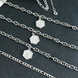 2PCS Silver Initial Ankle Bracelets for Women Dainty Double Layered Cuban Link Anklets for Girls Beach Foot Jewelry (G)