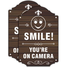 2 Pack Smile You're On Camera Signs Video Surveillance Signs 12 x 8 Inches Home Business Driveway Alert CCTV Security Camera Warning Signs Metal Reflective Rust Aluminum Indoor or Outdoor Use