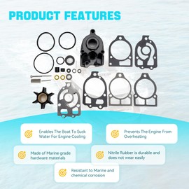 96148Q8 Water Pump Impeller Repair Kit for Mercury Mariner Outboard V6 65-225 HP and Mercruiser MC-1 R MR Alpha One Gen 1 impeller kit Replacement 46-96148A8 46-96148Q8 46-96148T8, 18-3217